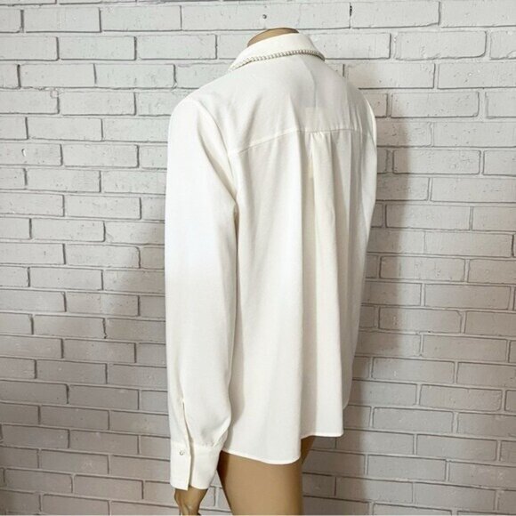 Zara White Pearl Lapel Crepe Shirt NWT Size L • Hidden Buttons • Elegant Blouse - Picture 5 of 9